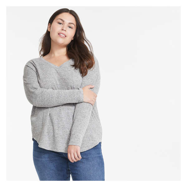 Women+ V-Neck Tunic Sweater - Grey Mix